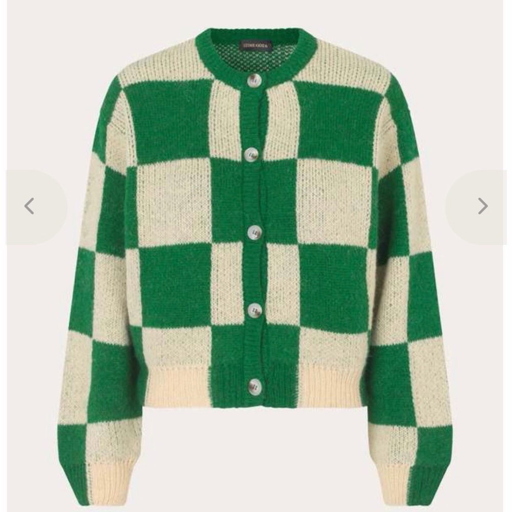 Stine Goya Green and Cream Checkered Sweater